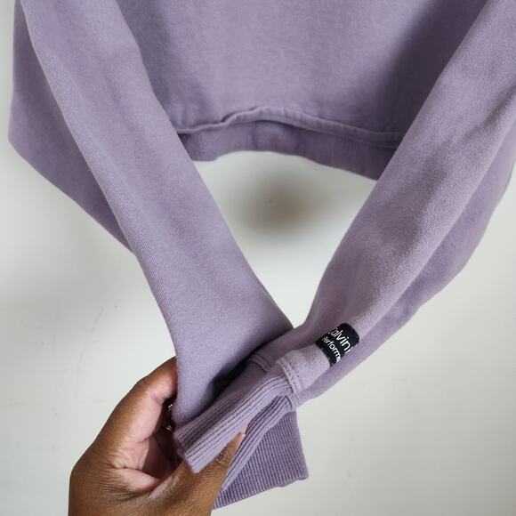 CALVIN KLEIN PERFORMANCE CROPPED SWEATSHIRT SMALL PULLOVER LONG SLEEVES PURPLE - Picture 6 of 14
